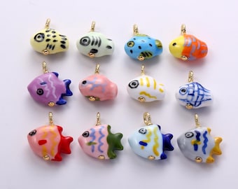Multi-color Ceramic Little Fish Charms,Ocean-inspired Porcelain Swimming Little Fish Pendant Necklace Earrings,for DIY Jewelry Making Supply