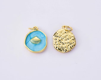 18K Gold Filled Enamel Marine Animals Shell Charms,Round Ocean Sea Shell Pendant Bracelet Necklace Earrings,For DIY Jewelry Making Supply