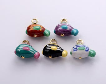 Multi-color Ceramic Fish Charms,Painting Porcelain Cartoon Ugly Cute Little Fish Pendant Necklace Earrings,for DIY Jewelry Making Supply