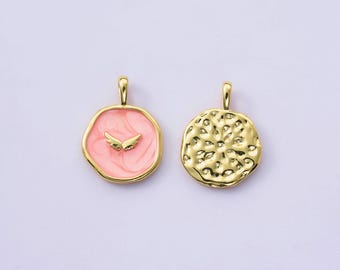 18K Gold Filled Enamel Angel Wings Charms,Round Shaped Simple Angel Wings Pendant Bracelet Necklace Earrings,For DIY Jewelry Making Supply