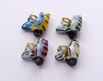 Multi-color Ceramic Bee Charms,Handmade Painting Porcelain Retro Style Little Bee Pendant Necklace Earrings,for DIY Jewelry Making Supply