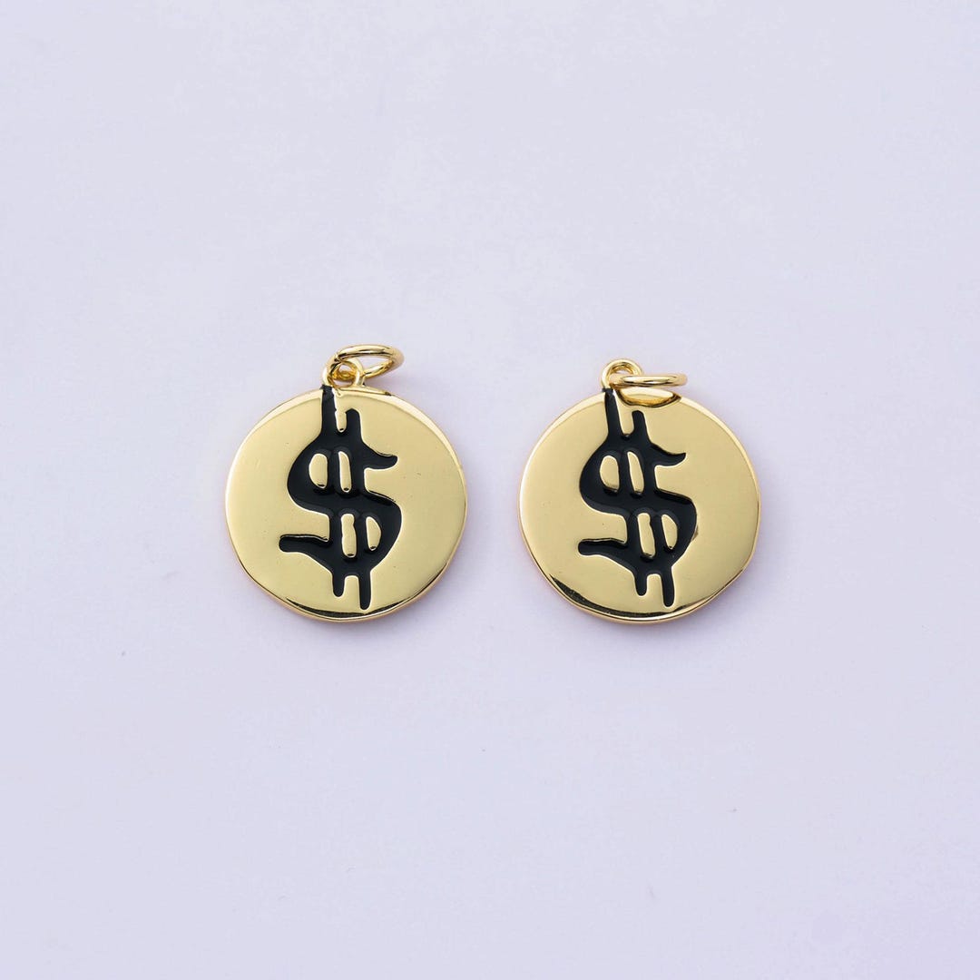 18K Gold Filled Minimalistic Dollar Sign Charms, Money Dollar Sign ...