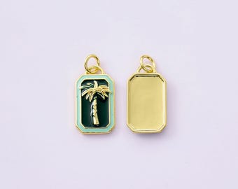 18K Gold Filled Beach Ocean Coconut Tree Charms,Cute Enamel Coconut Tree Pendant Necklace Earrings,For DIY Handmade Jewelry Making Supply