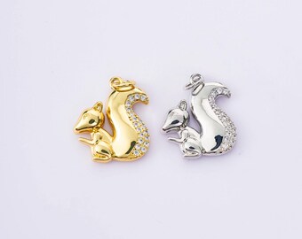 18K Gold Filled Gold Minimalist Shiny Cubic Zirconia Squirrel Charms,Cute Squirrel Pendant Necklace Earrings,For DIY Jewelry Making Supply