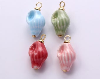 Ceramic Conch Charms,Bohemia Style Colorful Ocean Beach Conch Pendant Bracelet Necklace Earrings,For DIY Jewelry Making Supply