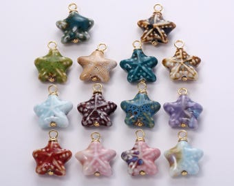 Keramik Seestern Charms, Vintage-Stil Bunte Malerei Porzellan Marine Leben Seestern Anhänger Halskette Ohrringe DIY Schmuckherstellung Versorgung