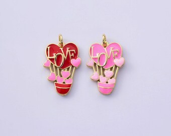 18K Gold Filled Minimalistic Enamel Balloon Charms,Love Heart Balloon Pendant Bracelet Necklace Earrings,For DIY Jewelry Making Supply