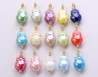Multi-color Sacred Heart Torch Charms,Painting Ceramic Porcelain Sacred Heart Torch Pendant Necklace Earrings,for DIY Jewelry Making Supply