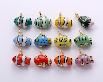 Multi-color Ceramic Fish Charm,Ocean-inspired Ceramic Porcelain Deep Sea Little Fish Pendant Necklace Earrings,for DIY Jewelry Making Supply