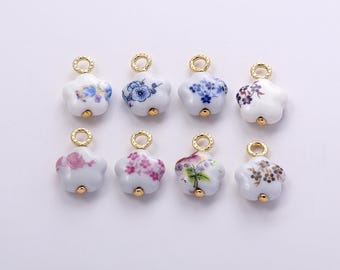 Ceramic Plum Blossom Charms,Multi-color Painting Porcelain Chinese Ancient Style Plum Blossom Pendant Necklace Earrings DIY Jewelry Making