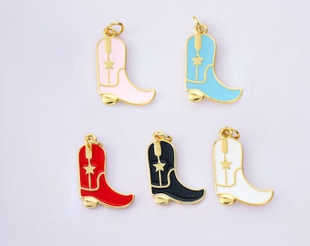18K Gold Filled Gold Minimalist Rainbow Enamel Shoe Boots Charms,Cute Simple Shoes Pendant Necklace Earrings,For DIY Jewelry Making Supply