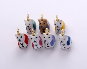 Multi-color Ceramic Little Dog Charms,Painting Porcelain Stereoscopic 3D Animals Dog Pendant Necklace Earrings,for DIY Jewelry Making Supply