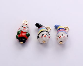 Ceramic Clown Charms,Multi-color Painting Porcelain Anime Style Cartoon Santa Claus Pendant Necklace Earrings,for DIY Jewelry Making Supply