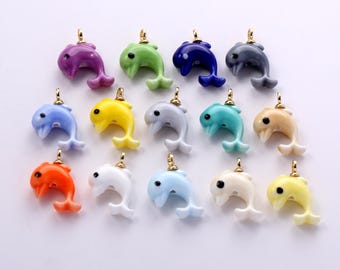 Multi-color Ceramic Whale Charms,Porcelain Under The Sea Animals Cartoon 3D Whale Pendant Necklace Earrings,for DIY Jewelry Making Supply