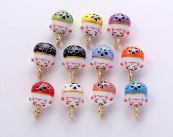 Multi-color Ceramic Lucky Cat Charms,Painting Ceramic Porcelain Adorable Lucky Cat Pendant Necklace Earrings,for DIY Jewelry Making Supply