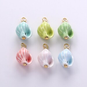 Ceramic Conch Charms,Multi-color Porcelain Coastal Beach Adorable Mini Conch Shell  Pendant Necklace Earrings,for DIY Jewelry Making Supply
