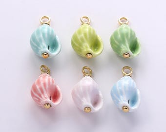 Ceramic Conch Charms,Multi-color Porcelain Coastal Beach Adorable Mini Conch Shell  Pendant Necklace Earrings,for DIY Jewelry Making Supply