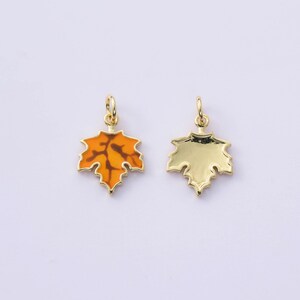 18K Gold Plated Personalized Orange Enamel Maple Leaf Charms,Cute Small Maple Leaf Pendant Necklace Earrings,For DIY Jewelry Making Supply