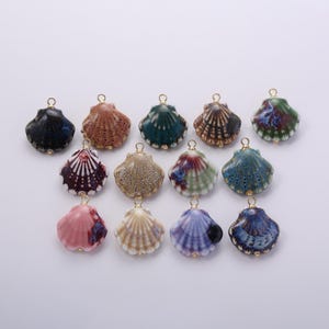 Keramik Muschel Charms, mehrfarbige Malerei Porzellan Vintage Style natürliche Muschel Anhänger Halskette Ohrringe, für DIY Schmuckherstellung Lieferung