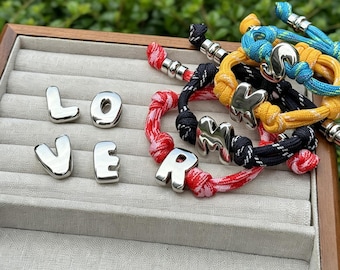 1 Pcs Silver Color Bubble 26 English Initial Letter Charm Handmade Adjustable Knotted Bracelet Fashionable Creative Custom Jewelry