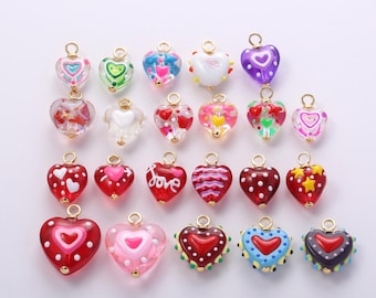 Ceramic Heart Charms,Multi-color Ceramic Porcelain Multi-patterned Double Love Heart Pendant Necklace Earrings,for DIY Jewelry Making Supply