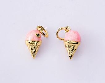 18K Gold Filled Handmade Enamel Ice Cream Charms,Simple Ice Cream Pendant Bracelet Necklace Earrings,For DIY Dainty Jewelry Making Supply