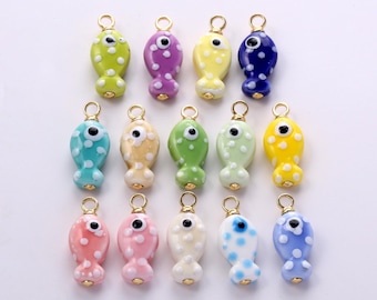 Ceramic Little Fish Charms,Multi-color Painting Porcelain Cute Playful Spot Fish Pendant Necklace Earrings,for DIY Jewelry Making Supply