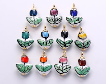 Multi-color Ceramic Tulip Charms,Handmade Painting Porcelain Flower Beautiful Tulip Pendant Necklace Earrings,for DIY Jewelry Making Supply