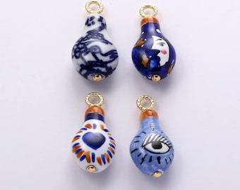 Multi-color Ceramic Vase Charms,Ceramic Porcelain Heart Moon Evil Eye Pattern Vase Pendant Necklace Earrings,for DIY Jewelry Making Supply