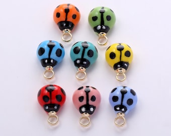 Multi-color Ceramic Ladybug Charms,Porcelain Insect Beetle Seven-Spotted Ladybug Pendant Necklace Earrings,for DIY Jewelry Making Supply