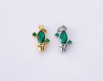 18K Gold Filled Cubic Zirconia Cactus Charms,Cute Desert Warrior Cactus Pendant Bracelet Necklace Earrings,For DIY Jewelry Making Supply