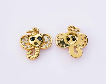 18K Gold Filled Gold White CZ Prairie Elephant Charms,Cute Simple Elephant Pendant Necklace Earrings,For DIY Party Jewelry Making Supply