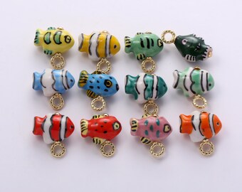 Ceramic Fish Charms, Multi-color Ceramic Porcelain Hand-drawn Patterned Little Fish Pendant Necklace Earrings,for DIY Jewelry Making Supply