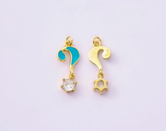 Dijes de signo de interrogación de circonita esmaltada y rellenos de oro de 18 quilates, collar y pendientes con colgante de signo de interrogación hechos a mano, para fabricación de joyas DIY.
