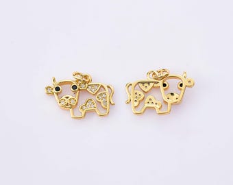 18K Gold Filled Handmade Micropavé CZ Heart Small Cow Charms,Cute Cartoon Cow Pendant Necklace Earrings,For DIY Jewelry Making Supply