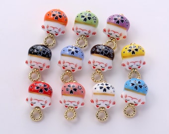Ceramic Lucky Cat Charms,Multi-color Porcelain Smooth Rounded Smiley Face Lucky Cat Pendant Necklace Earrings,for DIY Jewelry Making Supply