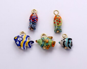 Multi-color Ceramic Little Fish Charms,Painting Porcelain Under The Sea Little Fish Pendant Necklace Earrings,for DIY Jewelry Making Supply