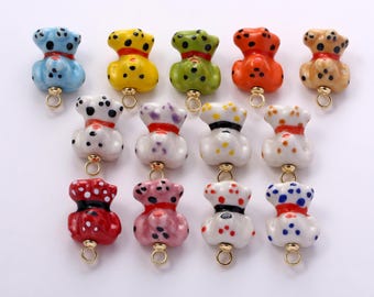 Ceramic Little Dog Charms,Multi-color Painting Porcelain Well-behaved Pet Little Dog Pendant Necklace Earrings,for DIY Jewelry Making Supply
