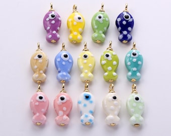 Multi-color Ceramic Mini Fish Charms,Ceramic Porcelain Fashinable Dainty Spot Fish Pendant Necklace Earrings,for DIY Jewelry Making Supply