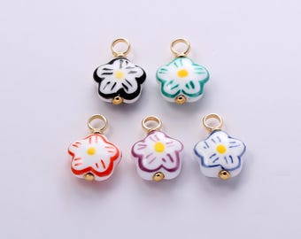 Multi-color Ceramic Plum Blossom Charms,Handmade Porcelain Five Petal Plum Blossom Pendant Necklace Earrings,for DIY Jewelry Making Supply