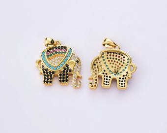18K Gold Filled Rainbow CZ Prairie Elephant Charms,Cute Simple Elephant Pendant Necklace Earrings,For DIY Handmade Jewelry Making Supply