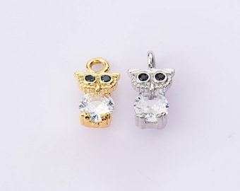 18K Gold Filled Hip Hop Micropavé CZ Owl Charms,Cute Cartoon Owl Pendant Necklace Earrings,For DIY  Dainty Hot Sale Jewelry Making Supply