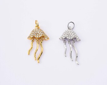 Jellyfish Charm,18K Gold Filled Bohemia Marine Sea CZ Jellyfish Pendant Bracelet Necklace Earring,for DIY Inspired Jewelry Making Supply