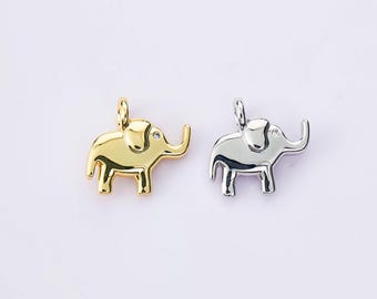 18K Gold Filled Gold Silvery Smooth Prairie CZ Elephant Charms,Cute Simple Elephant Pendant Necklace Earrings,For DIY Jewelry Making Supply