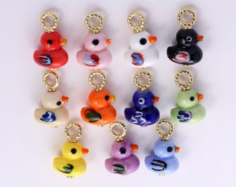 Ceramic Cute Cartoon Duck Charms,Multi-color Painting Porcelain Handmade Mini Duck Pendant Necklace Earrings,for DIY Jewelry Making Supply