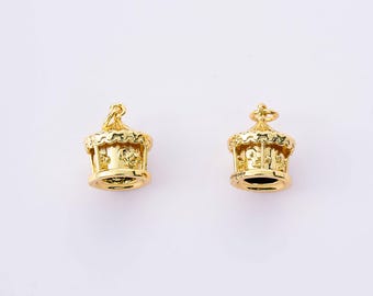 Dijes de carrusel hechos a mano con baño de oro de 18 quilates, collar con colgante de carrusel de circo y feria con circonitas cúbicas, suministros para la fabricación de joyería de moda DIY