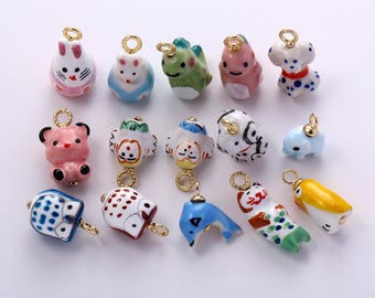 Ceramiczne zawieszki ze zwierzętami, wielokolorowa porcelana malowana w stylu anime, naszyjnik z wisiorkiem w kształcie kota, królika i dinozaura, kolczyki, do samodzielnego wyrobu biżuterii