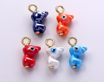 Multi-color Ceramic Little Dinosaur Charms,Porcelain Cute Animals Cartoon Dinosaur Pendant Necklace Earrings,for DIY Jewelry Making Supply