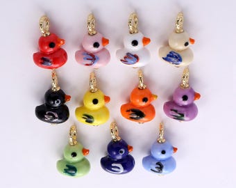 Multi-color Ceramic Cute Little Duck Charms,Ceramic Porcelain Cartoonish Little Duck Pendant Necklace Earrings,for DIY Jewelry Making Supply