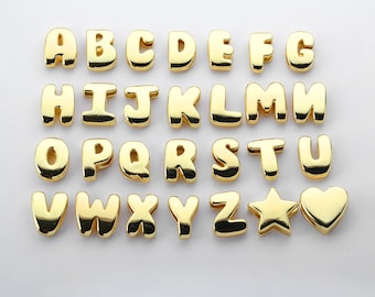 18K Gold Filled Gold Color Letters Charms,Smooth Plump English Initials Letters Pendant,For Necklace Bracelet DIY Jewelry Making Supply